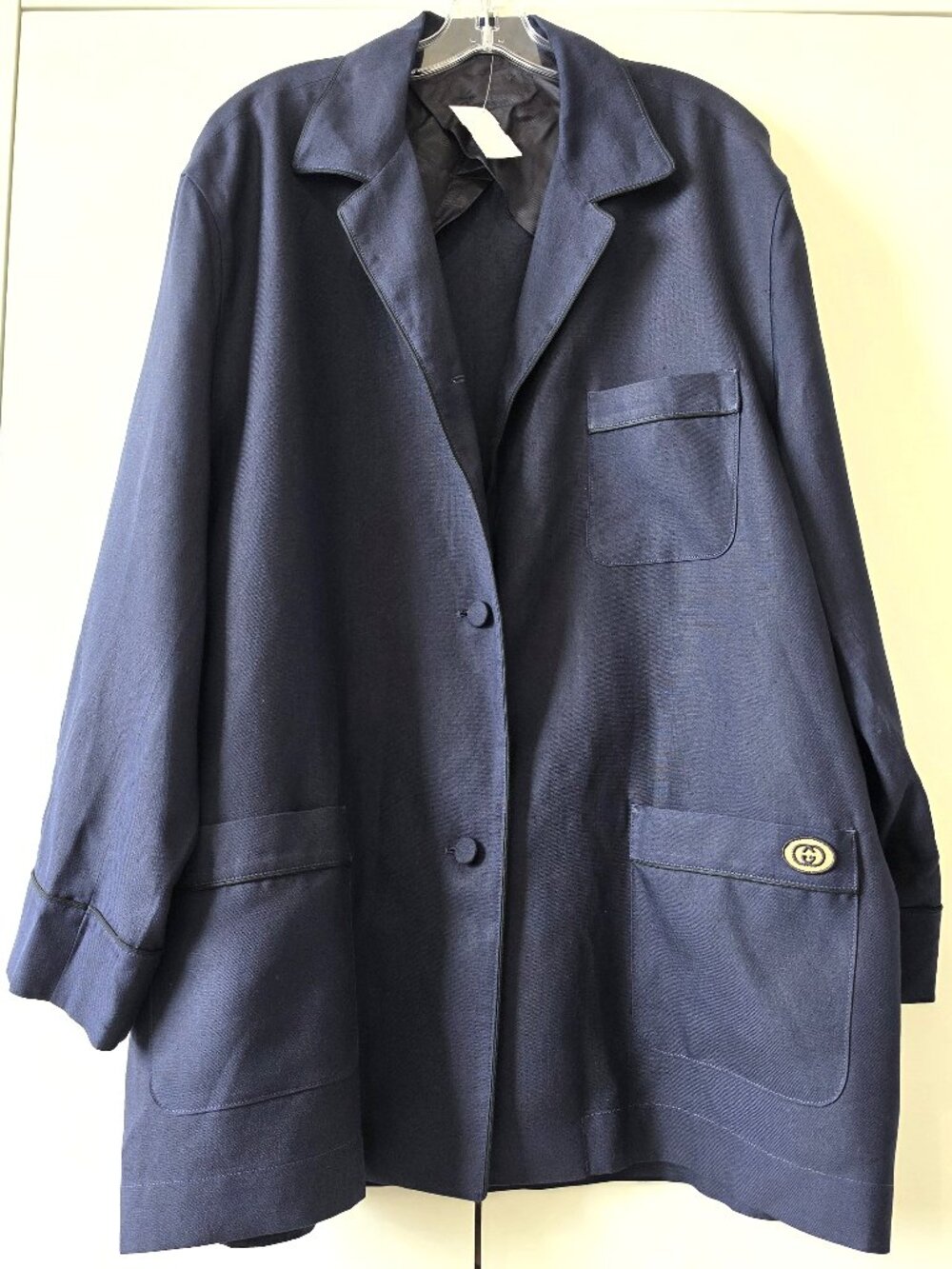 EUC - Gucci Women's Navy Blazer Jacket Size 50 IT / US XL 16 Viscose Linen